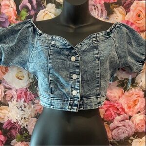 Denim Off-Shoulder Buttoned Top